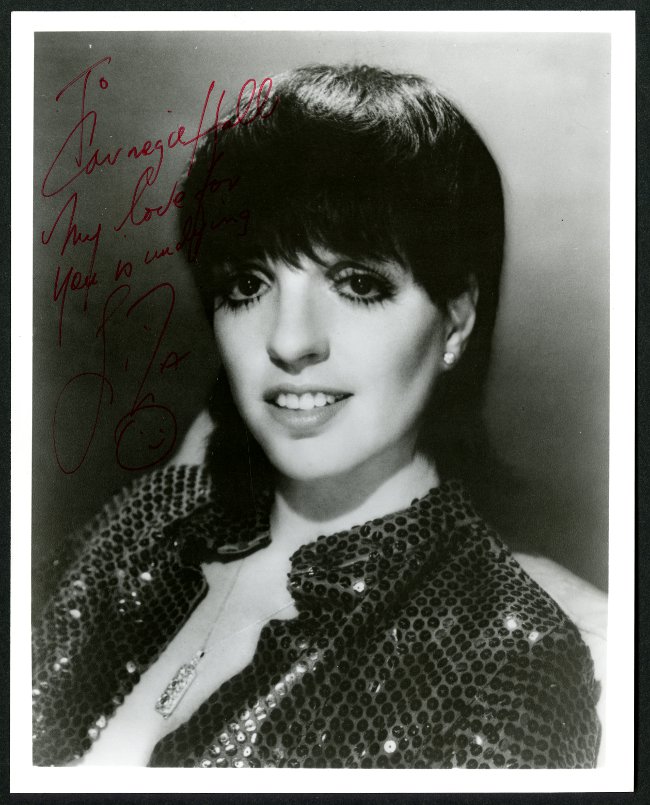 Photograph autographed by Liza Minnelli for Carnegie Hall