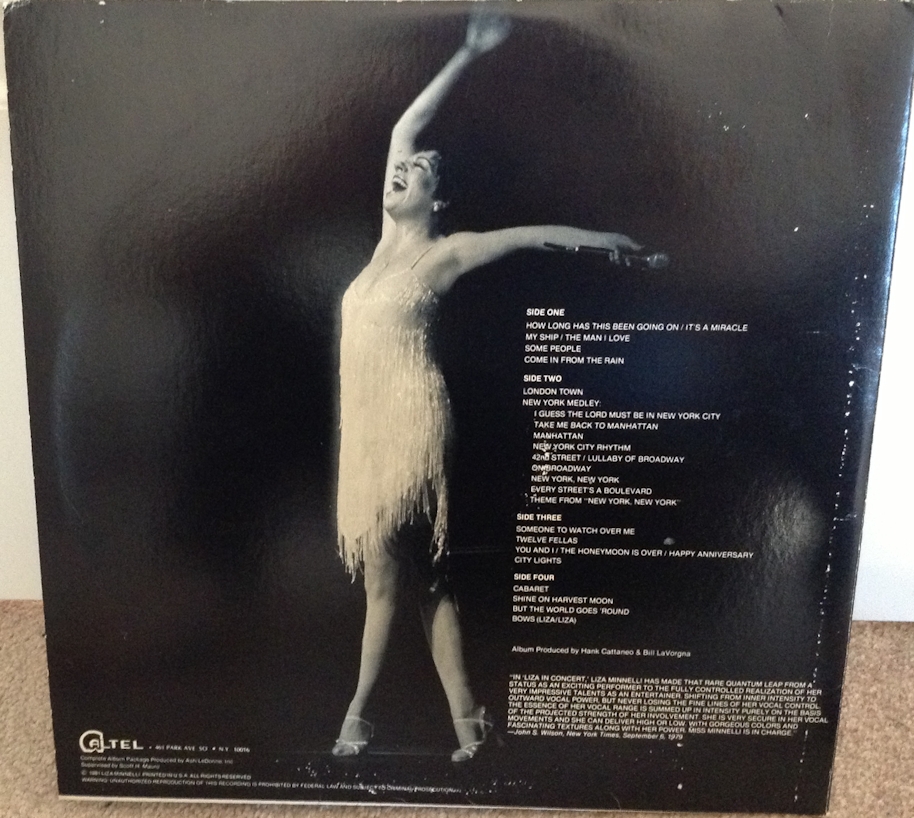The back cover of the Liza Minnelli Live at Carnegie Hall album