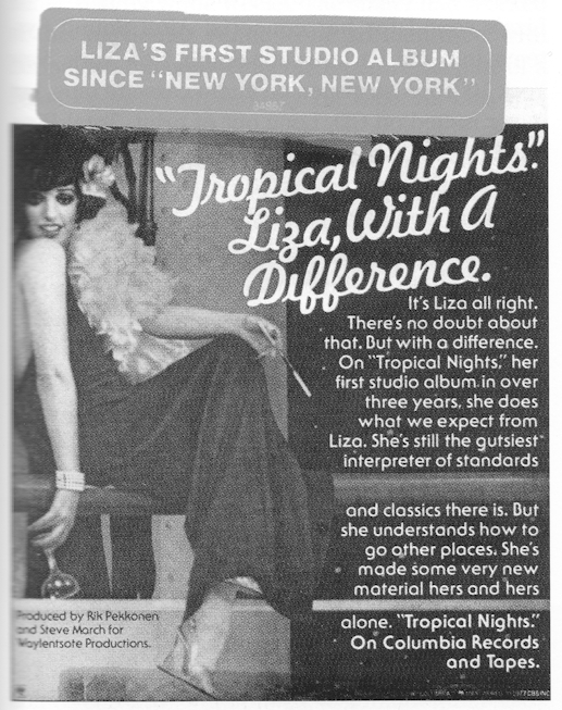 Vintage ad for Liza Minnelli's Tropical Nights